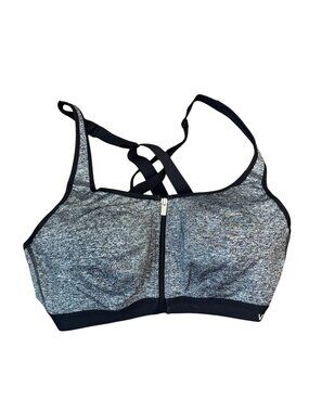 VSX Sport Gray Front Zip Sports Bra 38C With Crisscross Back Support